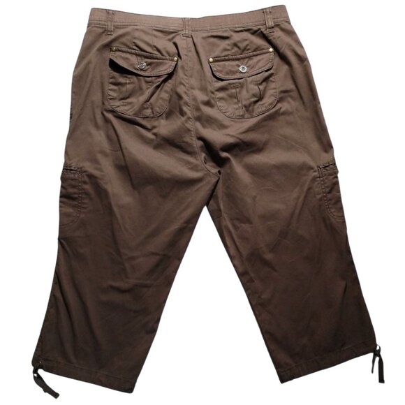 Gloria Vanderbilt Women's Brown Cargo Capri Drawstring Tie Cuff Size 14 - Picture 2 of 9